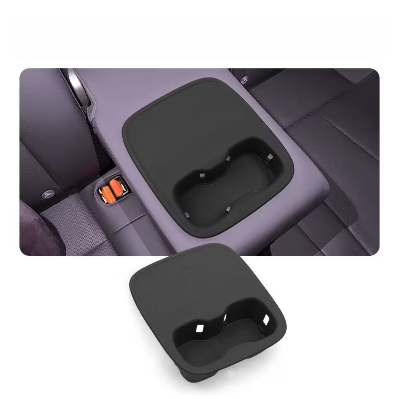 Black center console organizer tray with cup holders for car interior