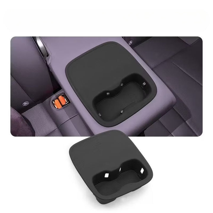 Black center console organizer tray with cup holders for car interior